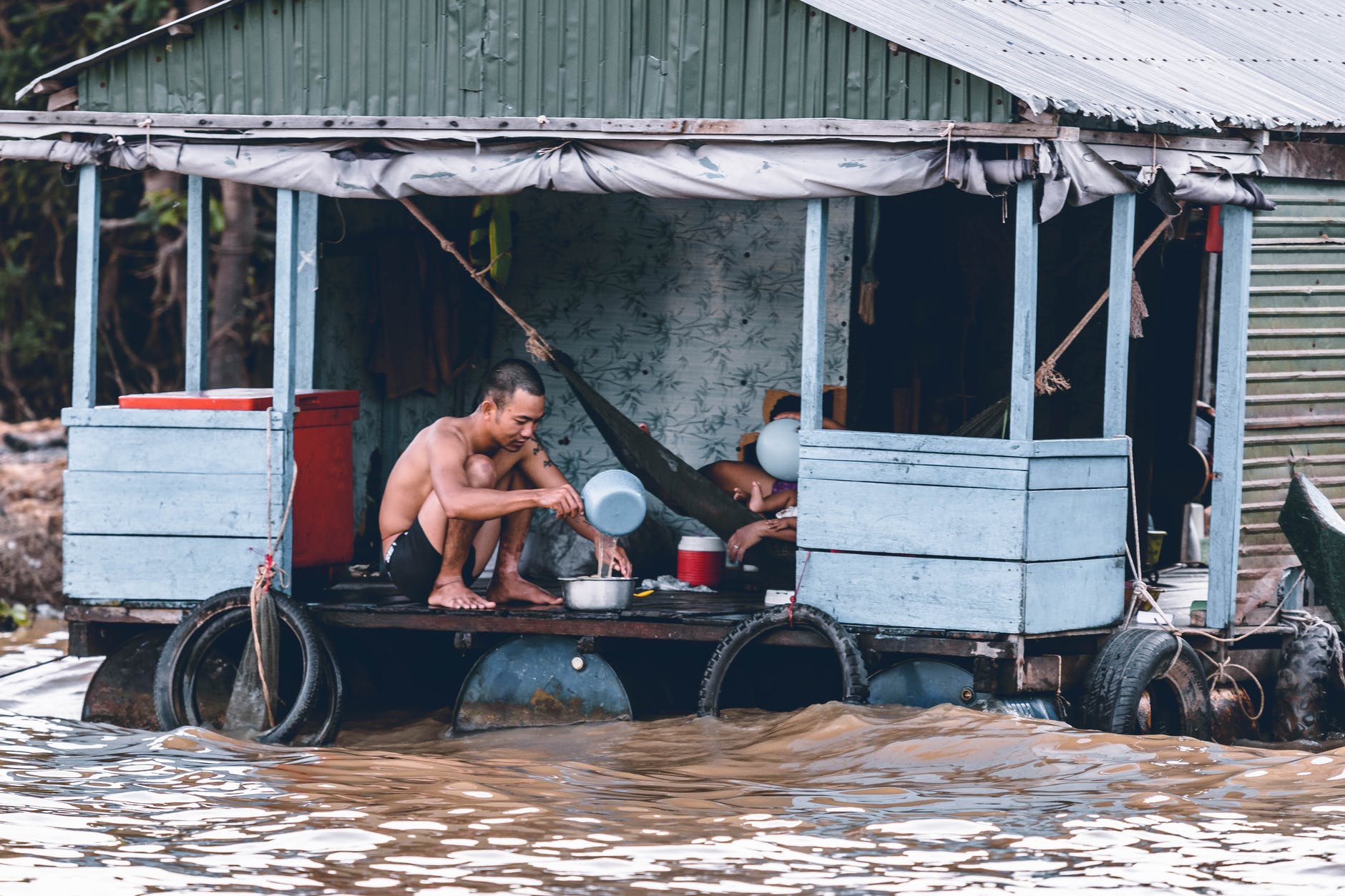 Man after surviving a major flood event