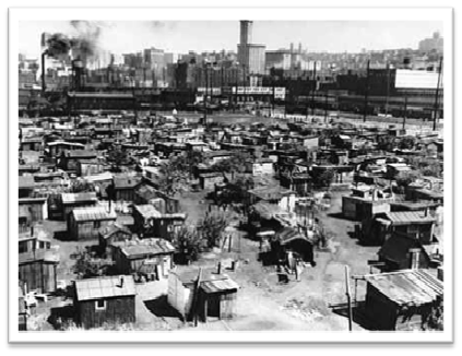 Hooverville homes in the 1930s during the great depression